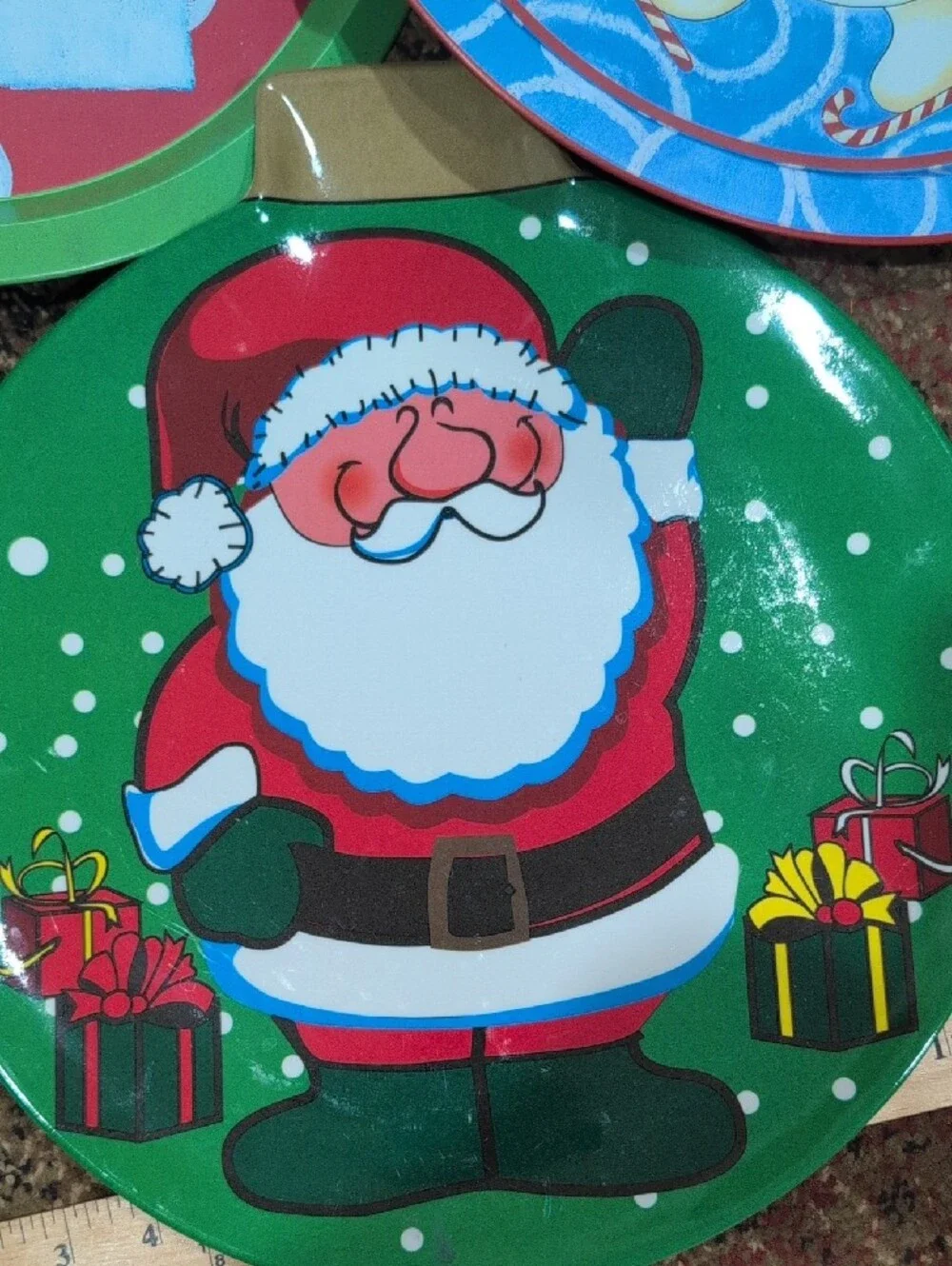 Holiday Party Serving Plates/Trays- Green/Blue/Red Snowman & Santa  3 Plates